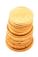 Golden coins isolated on white