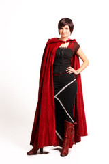 Naklejka premium girl in red-black dress, on white