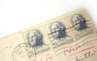 USA postage stamps on envelope