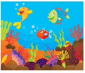 Papier Peint photo Lavable Sous-marin illustration sous-marine de poisson de récif