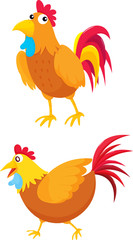 Illustration of a rooster in 2 different poses