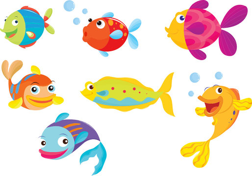 Illustration of a group of isolated colorful fish