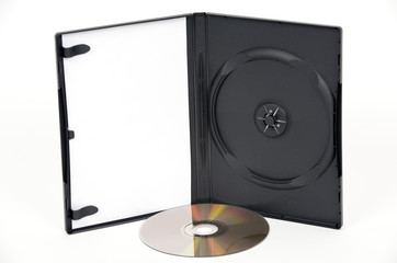 Open white DVD Case with a gold DVD