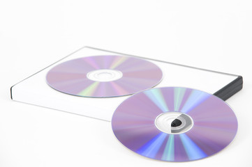 Two purple DVD leaning on case
