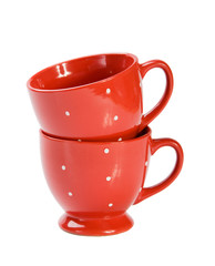 Two red cups on white background