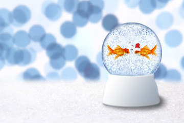 Christmas Snow Globe With Goldfish Santa Inside