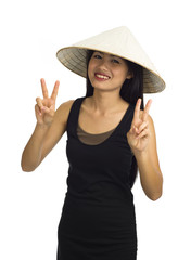 beautiful young asian woman making peace signs