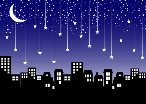 Night Cityscape with Falling Stars