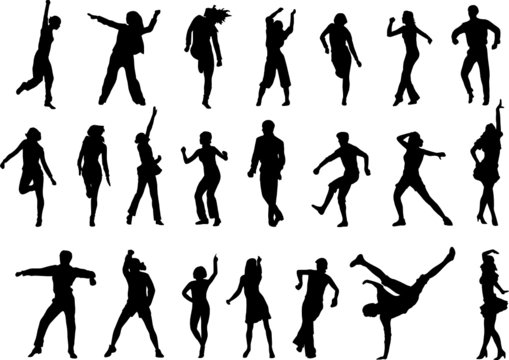 Dancing people in action vector illustration