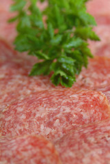 Salami in Scheiben geschnitten