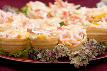 Catering - mix from shrimp with vegetables appetizer
