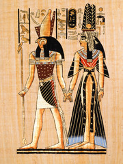 Obraz premium Egyptian papyrus: Amon-Re and Nefertari