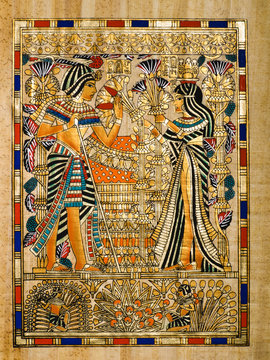 Egyptian papyrus: Tuthankamen and Ankhesenamon