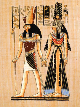 Egyptian papyrus: Amon-Re and Nefertari