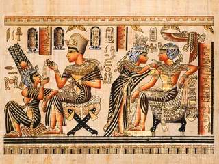 Fotobehang Egypte Egyptische papyrus: scènes van Toetanchamon en zijn vrouw Anhksenamon