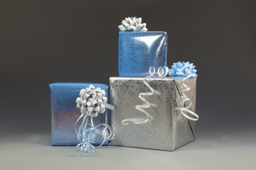 blue and silver christmas presents