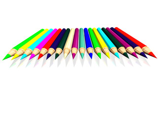 3d colored pencils with reflection on white