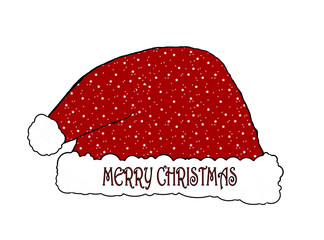 Red Merry Christmas Hat (No:3) Cartoon  - Isolated on white