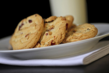 cranberry cookies and milk