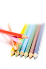 Color pencils in arrange in color wheel colors