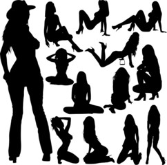 sexy babes vector silhouettes - obrazy, fototapety, plakaty