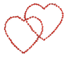 Double Valentine's hearts shaped using pomegranate seeds
