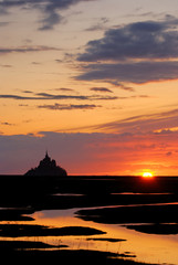 Coucher de soleil sur la baie du Mont St Michel