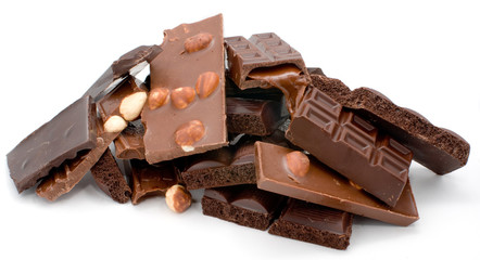 chocolate tower on white background