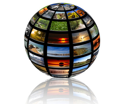 sphere with pictures over a white background