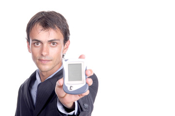 business man working on pda or smartphone
