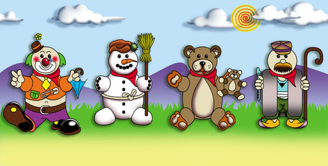 CHARACTERS FOR CHILDREN ON COLORFUL BACKGROUND