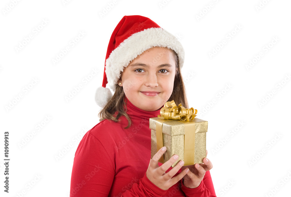 Sticker beautiful girl with presents of christmas