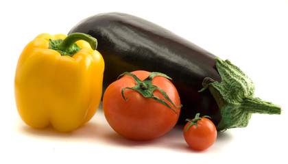 Eggplant, sweet pepper,  and tomatoes