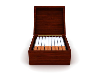 Cigarettes in wood box