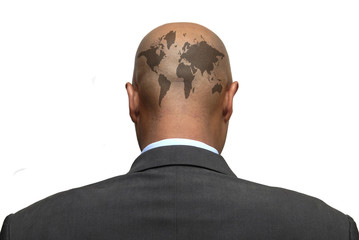 Businessman back iwith world map