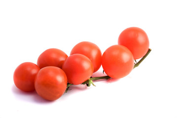 Closeup of branch of cherry tomatoes isolated on white backgroun