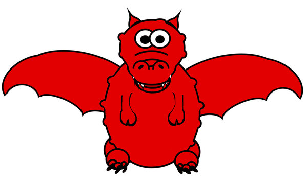 Red Dragon Cartoon - Isolated on White