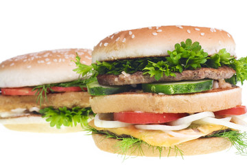Cheeseburgers isolated on white