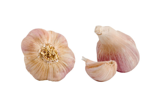 Garlic bulbs and cloves isolated on whie background