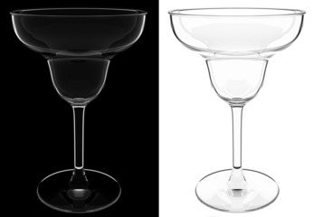 An isolated empty cocktail glass on black and white backgrounds