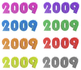 Eight 3D fluffy color year 2009 numbers on white background