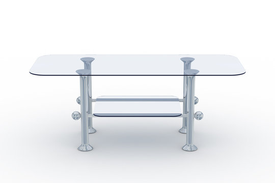 glass little table on a white background. 3D image.