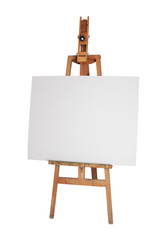 wood easel with white canvas isolated - 10931517