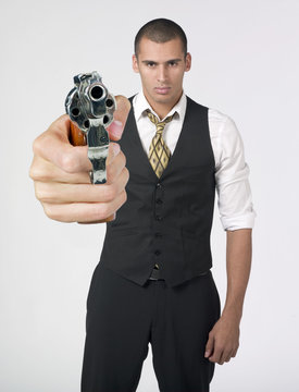 Elegant Man Pointing Gun