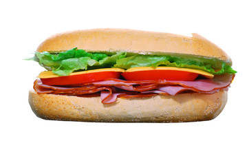 Ham and cheese sandwich isolated on a white background