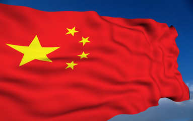 Chinese flag waving in the wind.
