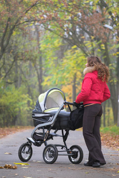 Autumn walk with baby