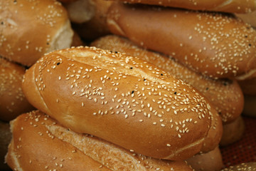 Heap of fresh buns with sesame
