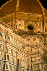 The Duomo at night, main cathedral of Florence Italy.