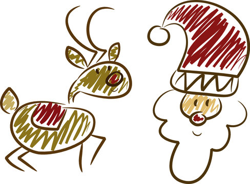 Humorvolle Cartoon-Illustration: Weihnachtsmann und Rentier